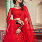 Rajwada Women Red Embroidered Soft Net Semi Stitched Lehenga With Unstitched Blouse