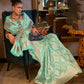 Rajwada Teal Linen Woven Saree With Unstitched Blouse for Women