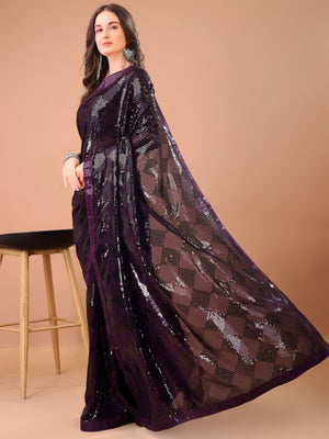 Rajwada Purple Georgette Sequin Elegant Saree For Women