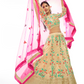 Rajwada Women Beige Embroidered Semi Stitched Lehenga With Unstitched Blouse
