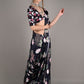 Black Silk Blend Digital Floral Print Saree With Unstitched Blouse