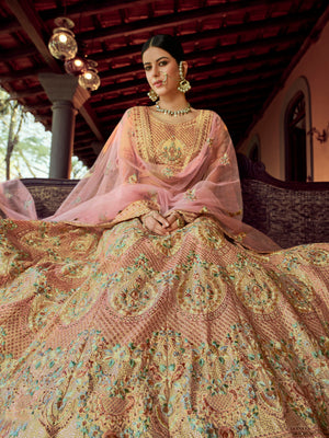 Rajwada Pink Embroidered Georgette Semi Stitched Lehenga With Blouse For Women