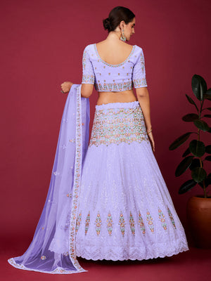 Rajwada Purple Georgette Embellished Semi Stitched Lehenga With Unstitched Blouse for Women