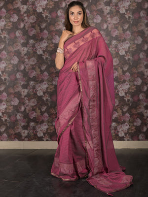 Rajwada Purple Embroidered Georgette Saree with Unstitched Blouse for Women