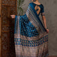 Rajwada Teal Blue Silk Blend Printed Elegant Saree For Women