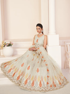 Rajwada White Georgette Embroidered Semi Stitched Lehenga With Unstitched Blouse for Women