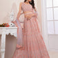 Rajwada Peach and Grey Net Embellished Semi Stitched Lehenga With Unstitched Blouse for Women