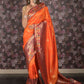 Rajwada Orange Woven Satin Saree With Unstitched Blouse For Women