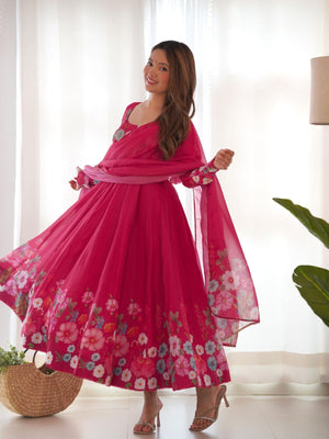 Rajwada Pink Georgette Printed Stitched Kurta Set For Women