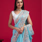 Rajwada - Blue Georgette Embroidered Saree with Unstitched Blouse