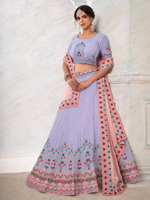 Rajwada Purple Georgette Embroidered Semi Stitched Lehenga With Unstitched Blouse for Women