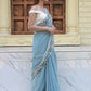 Rajwada Light Blue Embroidered Georgette Saree with Unstitched Blouse for Women