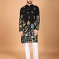 Rajwada Black Viscose Rayon Stitched Kurta For Men