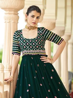 Rajwada Women Designer Green Georgette Semi Stitched Gown