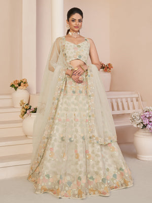 Rajwada White Net Embellished Semi Stitched Lehenga With Unstitched Blouse for Women