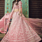 Rajwada Women Pink Embroidered Soft Net Semi Stitched Lehenga With Unstitched Blouse