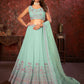 Rajwada Sky Blue Georgette Embellished Semi Stitched Lehenga With Unstitched Blouse for Women
