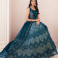 Rajwada Blue Net Embroidered Semi Stitched Lehenga With Unstitched Blouse for Women