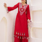 Rajwada Red Rayon Embroidered Stitched Kurta Set For Women