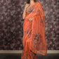 Rajwada Orange Printed Organza Saree With Unstitched Blouse For Women