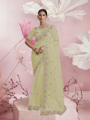 Rajwada Yellow Net Embellished Elegant Saree For Women