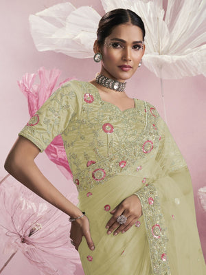 Rajwada Yellow Net Embellished Elegant Saree For Women