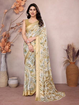 Rajwada Cream Georgette Printed Saree For Women