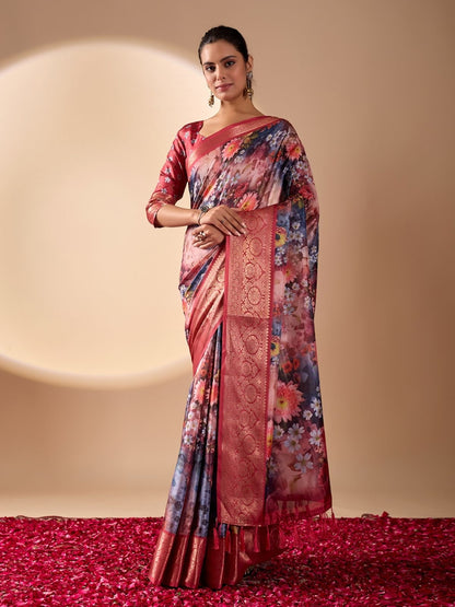 Rajwada Mutlicolor Silk Blend Printed Saree For Women