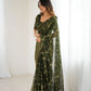 Rajwada Dark Olive Georgette Peacock Motifs Saree For Women