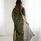 Rajwada Dark Olive Georgette Peacock Motifs Saree For Women