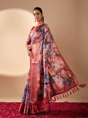 Rajwada Mutlicolor Silk Blend Printed Saree For Women