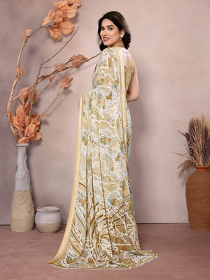 Rajwada Cream Georgette Printed Saree For Women