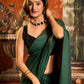 Rajwada Dark Green Cotton Blend Plain Saree For Women