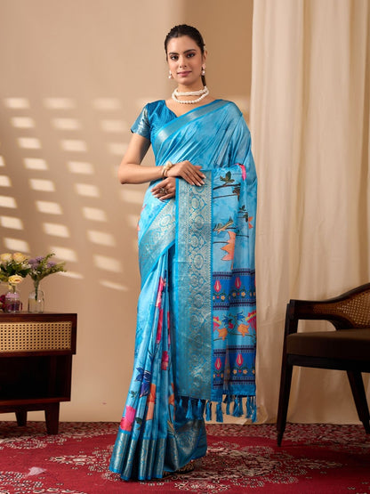 Rajwada Blue Silk Blend Printed Saree For Women