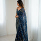 Rajwada Blue Georgette Peacock Motifs Saree For Women