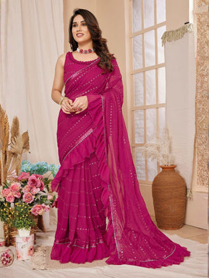 Rajwada Pink Georgette Embellished Saree For Women