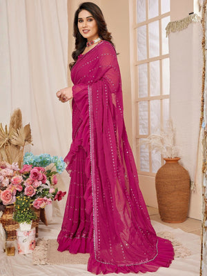 Rajwada Pink Georgette Embellished Saree For Women