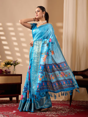 Rajwada Blue Silk Blend Printed Saree For Women