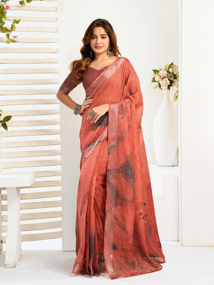 Rajwada Dusty Mauve Cotton Linen Zari Work Saree For Women