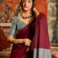 Rajwada Maroon Cotton Blend Plain Saree For Women