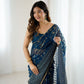 Rajwada Blue Georgette Peacock Motifs Saree For Women