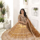 Rajwada Dark Mustard Net Embroidered Semi-Stitched lehenga For Women
