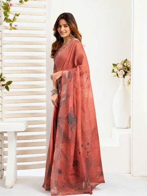 Rajwada Dusty Mauve Cotton Linen Zari Work Saree For Women