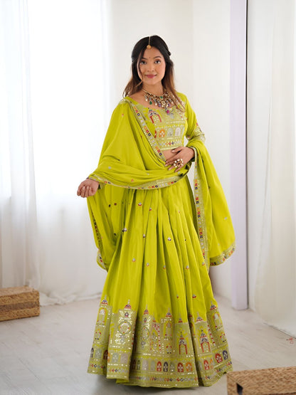 Rajwada Green Silk Blend Embroidered Semi-Stitched lehenga For Women