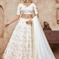 Rajwada White Silk Blend Embroidered Semi-Stitched Lehenga For Women