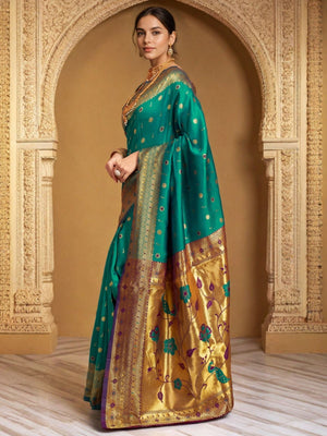 Rajwada Teal Green Silk Blend Woven Pithani Saree For Women