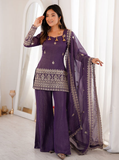 Rajwada Purple Chinon Silk Embellished Kurta Set For Women