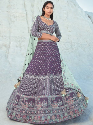 Rajwada Purple Georgette Embellished Semi-Stitched lehenga For Women