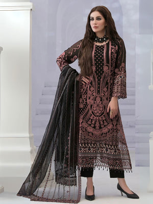 Rajwada Pink Georgette Embroidered Semi-Sitched Kurta Set For Women
