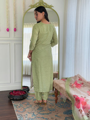 Rajwada Pista Green Silk Blend Embroidered Stitched Kurta Set For Women